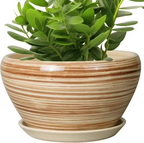 Miniatura 13 de Maceta de Cerámica Moderna con Esmalte para Suculentas con Agujero de Drenaje y Platillo, Maceta Redonda de 6 Pulgadas para Plantas de Flores