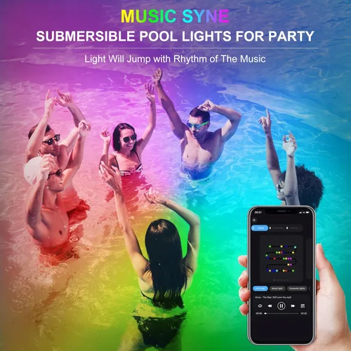 Miniatura 5 de Luces submarinas RGB para estanque, superbrillantes, 18 luces LED sumergibles, control por aplicación Bluetooth, IP68, focos impermeables que