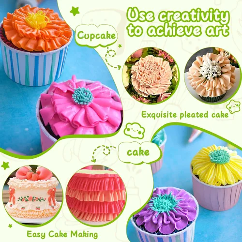 Miniatura 4 de Suuker Juego de 7 boquillas plisadas para tuberías de falda plisada, boquillas rusas de acero inoxidable, juego de tuberías para fondant