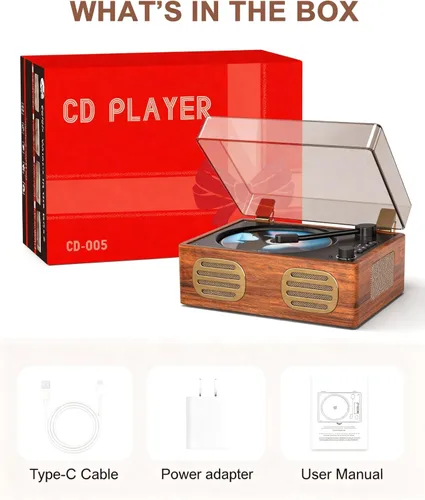 Miniatura 9 de Reproductor de CD portátil para el hogar, reproductores de CD BT retro recargables, transmisión inalámbrica Boombox de escritorio con altavoces HiFi