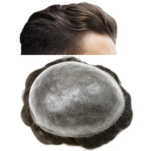 Miniatura 40 de LYRICAL HAIR Toupee for Men Human Hair Replacement System Injected Poly Skin Male Prothesis Durable PU Mens Hairpiece Wig 5"X7" #1 Jet Black 120%
