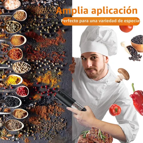 Miniatura 6 de Lidaop - Juego de 2 molinillos eléctricos de sal y pimienta recargable por USB con luz LED cálida, grosor ajustable, gran capacidad, molinillo