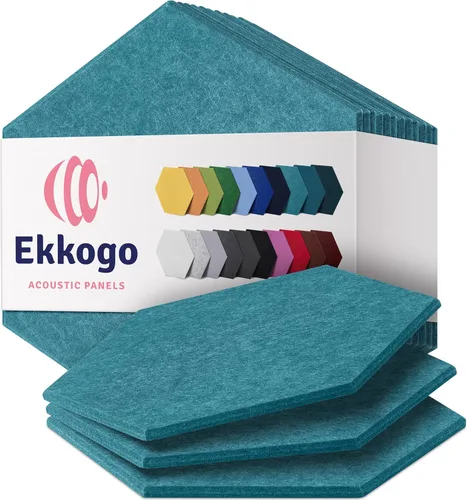 Miniatura 34 de Paneles insonorizantes de alta densidad para pared, forma hexagonal, paquete de 12 unidades de 14" x 12.1" x 0.4", color azul mezclilla Azul denim