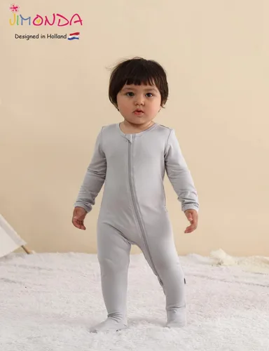 Miniatura 5 de Jimonda Pijama de bambú para bebé, unisex, para niños y niñas, de una pieza, manga larga, cierre de cremallera de 2 vías, mameluco