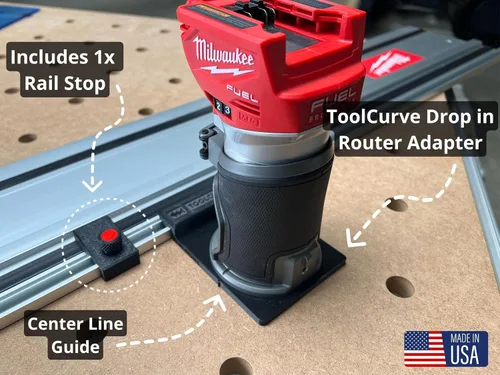 Miniatura 2 de Adaptador de riel guía ToolCurve compatible con enrutador Milwaukee - Fabricado en EE. UU