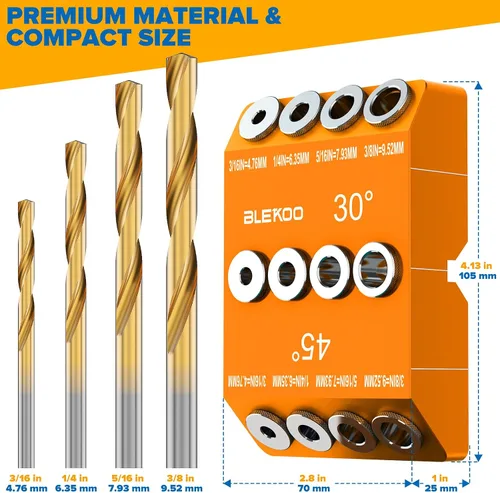 Miniatura 6 de BLEKOO - Plantilla de guía de taladro angular naranja con 4 brocas para kit de tornillos de retraso de barandilla de cable y postes de madera