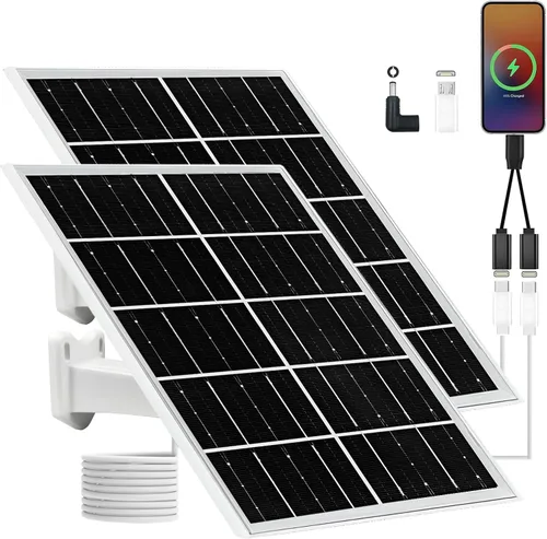 Panel solar de 5 V y 16 W, paquete de 2 unidades IP65 impermeable con puertos USB-C/Micro USB/CC, cable de 9.8 pies para teléfono/banco de