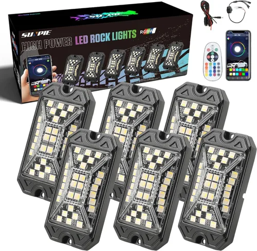 Miniatura 7 de SUNPIE 4 cápsulas RGBW de luces de roca – Ángulo de haz completo, 30 chips de alta potencia, carcasa de aluminio, almohadillas de montaje incluidas
