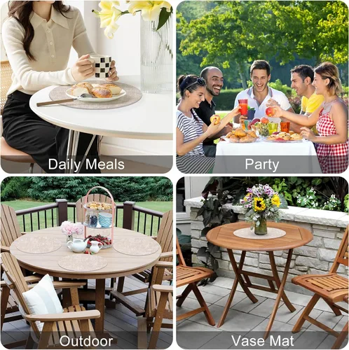 Miniatura 5 de Homaxy - Juego de 4 manteles individuales redondos de piel sintética y portavasos, manteles de mesa lavables de doble cara, manteles para comedor