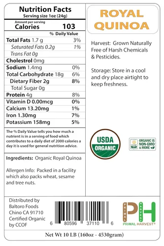 Miniatura 2 de Grano de quinua entera blanca dorada orgánica, sin OMG, sin gluten, a granel (3 libras)