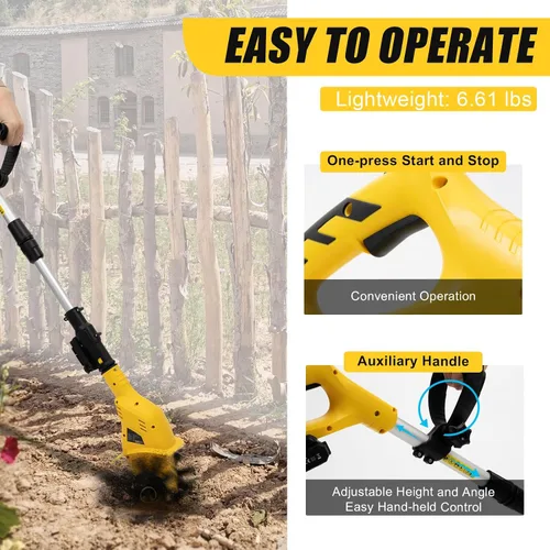 Miniatura 4 de Cultivador de cultivador inalámbrico, 20 V 250 rpm, cultivador de jardín eléctrico alimentado por batería, 6.7 pulgadas de ancho de labranza
