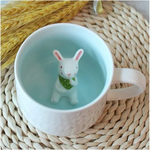 Miniatura 13 de Hotmiss Taza de cerámica con diseño de gato oculto en el interior de animales en 3D, bonitas tazas hechas a mano con dibujos animados, regalo