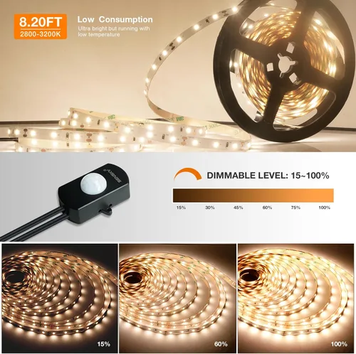 Miniatura 4 de Sensky Kit de iluminación LED regulable con sensor de movimiento PIR para debajo del gabinete, luz LED extensible debajo del mostrador con sensor