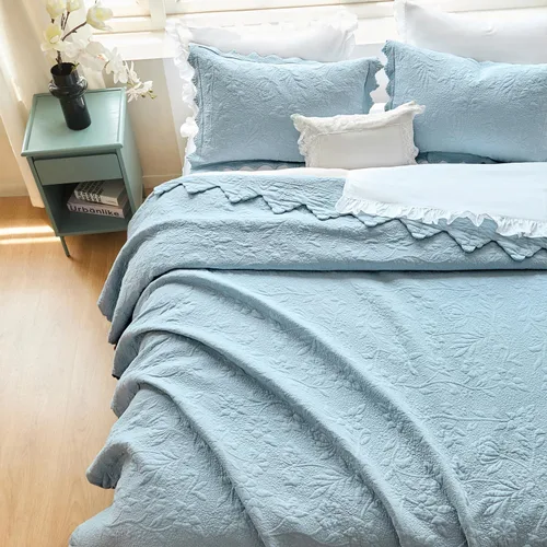 Miniatura 15 de Brandream Queen Size Quilt Set Cotton Beige Quilts Luxury Farmhouse Bedding Set Matelasse Coverlet Scalloped Quilt Set 3-Piece