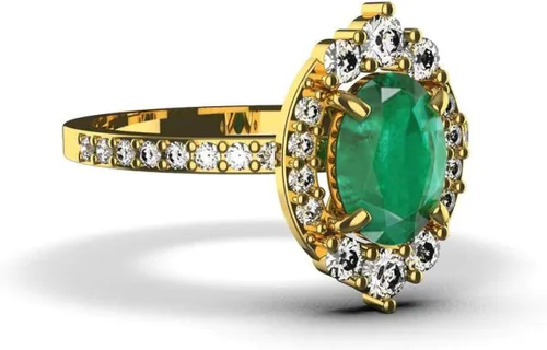 Miniatura 5 de Anillo de compromiso ovalado de diamantes y esmeralda en oro macizo de 18 quilates, anillo de regalo de piedra natal de mayo