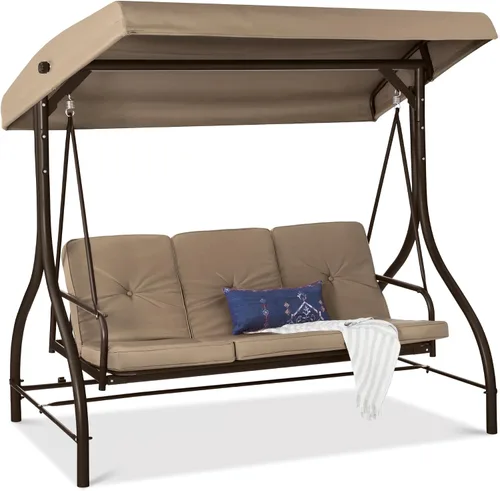 Miniatura 16 de Best Choice Products Columpio Deslizante con Toldo Convertible Grande de 3 Asientos para Exteriores, Hamaca de Patio, Silla de Descanso para Porche