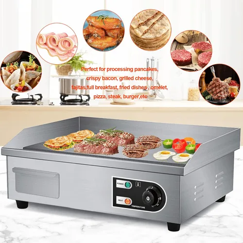 Miniatura 7 de Shikha Parrilla eléctrica de encimera de 22 pulgadas, 110 V, 3000 W, antiadherente, para restaurante comercial, Teppanyaki, de acero inoxidable
