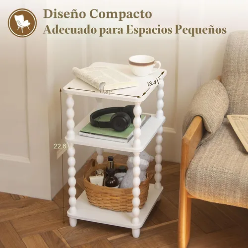Miniatura 5 de Fultyle - Mesa auxiliar, mesa auxiliar pequeña con estante abierto de 3 niveles, mesita de noche moderna para sala de estar, dormitorio, oficina