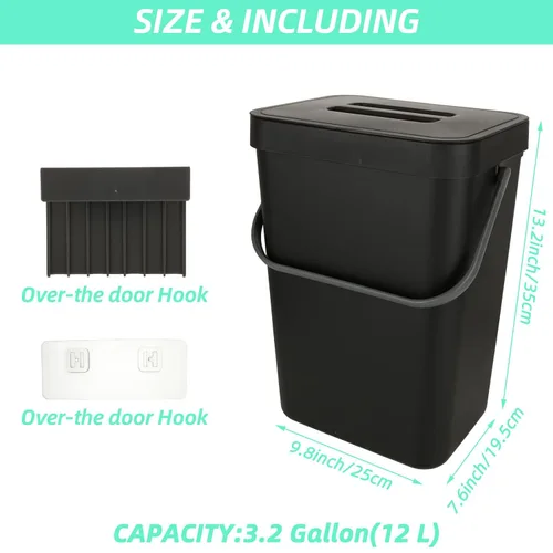Miniatura 2 de WOPPLXY Bote de basura colgante con tapa, 3.2 galones con tapa, cubo de basura colgante de pared para armario, debajo del fregadero, baño