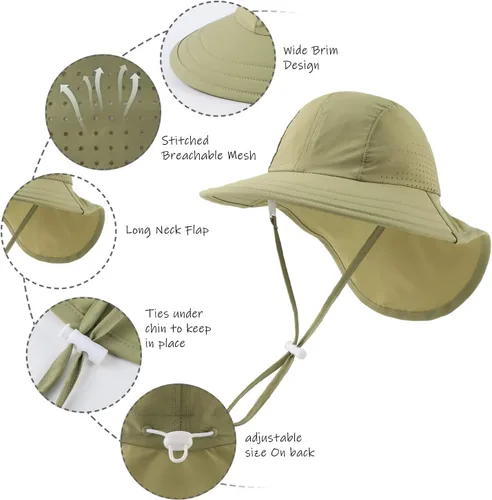 Miniatura 35 de Sombrero de verano para niños pequeños con solapa para el cuello, impermeable, sombrero de natación para niños, protección UV, sombrero de playa