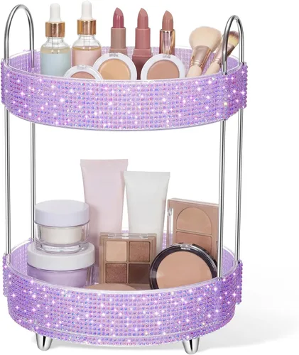 Miniatura 22 de Honeydak - Organizador de perfume giratorio de 360 grados, regalo para mujeres, organizador de cuidado de la piel con diamantes de imitación