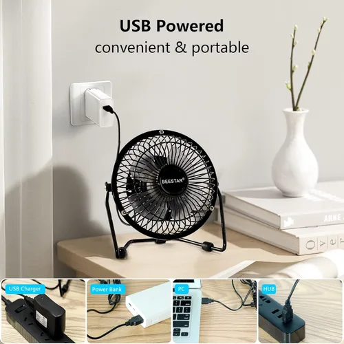 Miniatura 3 de BEESTAR Mini ventilador de 4 pulgadas con construcción de metal, potente alimentado por USB, escritorio de rotación de 360°, ventiladores USB