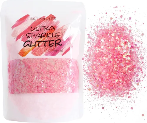 Purpurina gruesa iridiscente, 3.53 onzas, purpurina para manualidades para artes y manualidades, purpurina mixta gruesa cosmética, purpurina Rosa
