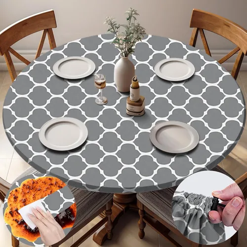 Miniatura 71 de Mantel redondo ajustable resistente a la intemperie, poliéster resistente para interiores y exteriores, cubierta circular para mesas de 36 a 44