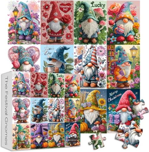 Miniatura 8 de PICKFORU Rompecabezas de 1000 piezas de gnomos de festival para adultos, lindos rompecabezas de enanos de diamantes, rompecabezas de colección