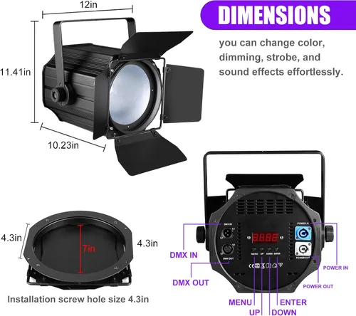 Miniatura 2 de Luces de escenario COB con puertas de granero, luz par COB de 200 W, LED 3500 ~ 7500 K, blanco cálido y blanco, DMX512 con sonido maestro-esclavo