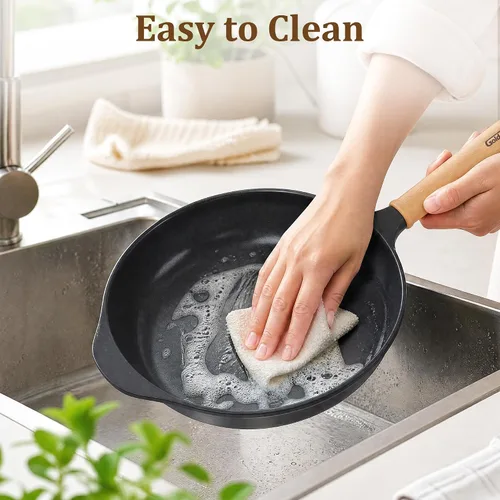 Miniatura 6 de Sartén antiadherente con tapa, sartén de 10 pulgadas de profundidad, sartenes de cerámica sin toxinas, sartén saludable no tóxica con mango