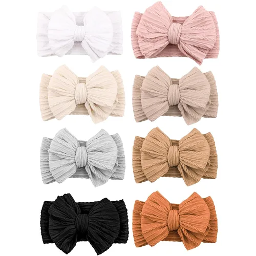 Miniatura 14 de Niceye Diademas hechas a mano para bebés, bandas de cabello suaves y elásticas de nylon con lazos para recién nacidos, bebés y niñas pequeñas