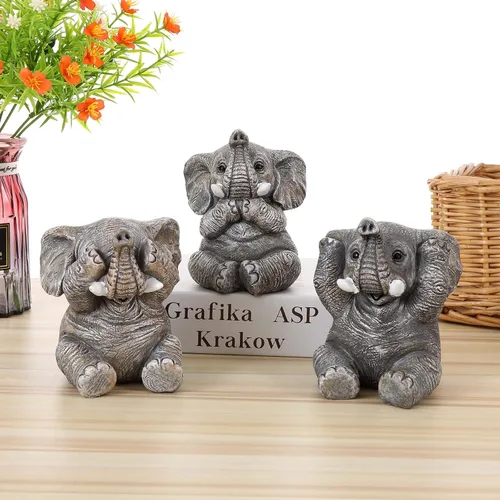 Miniatura 2 de Juego de 3 estatuas de elefante para decoración del hogar, bonitas figuras para estante, sala de estar, dormitorio, oficina, escritorio, estantería