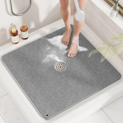 Miniatura 15 de HITSLAM Alfombrilla de ducha, de 24x24 pulgadas cuadrada, alfombrilla de bañera antideslizante, alfombrilla de baño de lúfa de PVC suave para bañera