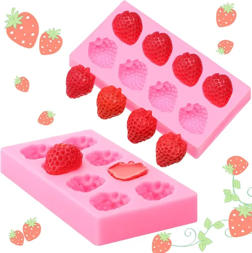 Newtay Molde de fresa de silicona 3D para cupcakes y fresas para bricolaje, decoración de pasteles, galletas, chocolate, azúcar, polímero, arcilla,