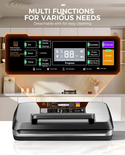 Miniatura 6 de Máquina selladora al vacío comercial 95KPA, sellador de alimentos totalmente automático con cortador integrado para Sous Vide, preparación