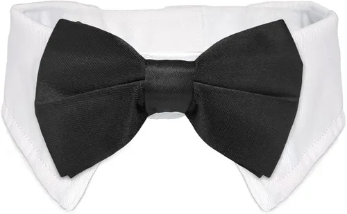 Pajarita para perro, collar de perro esmoquin de Koolmox para bodas con collar blanco ajustable hecho a mano y corbata negra, corbata clásica para