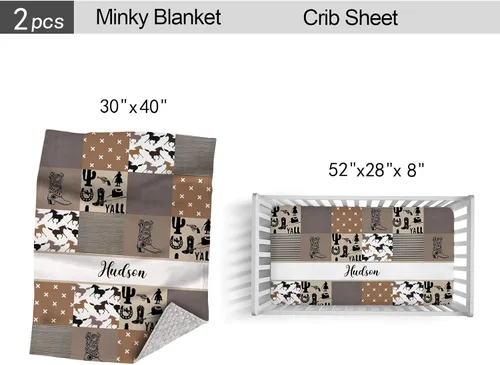 Miniatura 4 de Juego de ropa de cama personalizado para cuna de bebé, edredón de cuna con nombre personalizado, ropa de cama de vaquero para guardería, juego de 2
