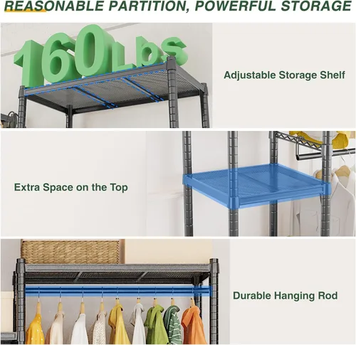 Miniatura 4 de LEHOM G6M Perchero resistente para colgar ropa, perchero portátil de tamaño compacto para organizar el clóset, perchero de metal independiente
