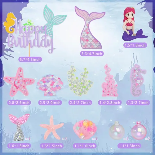 Miniatura 2 de Decoración de pastel de sirena para niña, 30 piezas, figura de sirenita bajo el mar, océano, decoración de tartas, algas, burbujas, estrellas