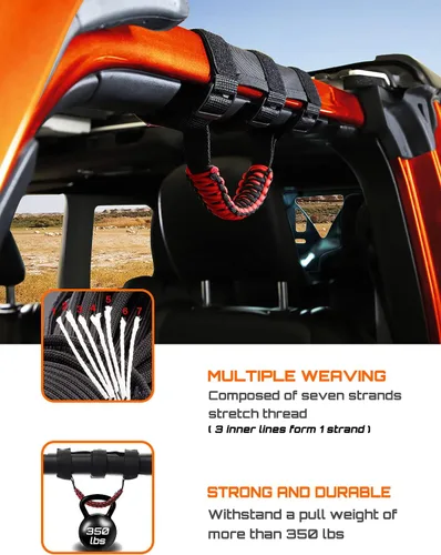 Miniatura 3 de Savadicar 2 asas de agarre de barra enrollable para Jeep Wrangler YJ TJ JK JKU JL JLU & Gladiator JT 1987-2023, accesorios interiores, negro y rojo
