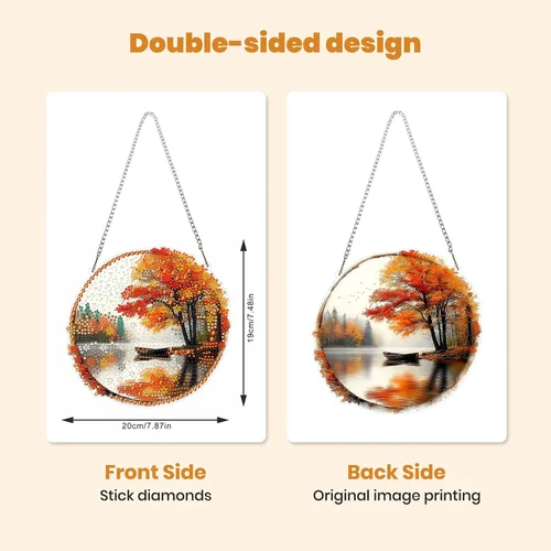 Miniatura 5 de MXJSUA Adornos colgantes de escena de otoño con kits de cadena para adultos, pintura de diamantes de cristal de forma especial 5D, decoración
