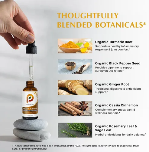 Miniatura 3 de Gotas líquidas de cúrcuma orgánica con pimienta negra, absorción mejorada, curcumina, apoyo articular e inmunológico, mezcla de jengibre y canela, 2