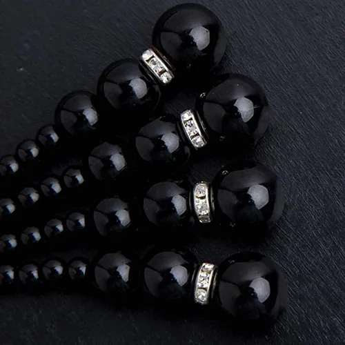 Miniatura 7 de Collar de perlas para mujer, collar largo de perlas sintéticas en capas, collar de disfraz (negro, talla única)