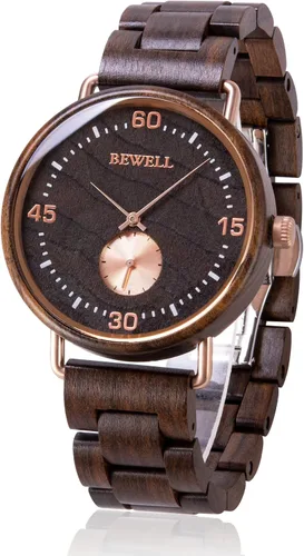 BEWELL Wood Watches for Men Minimalist Style Quartz Stainless Steel Combined Wooden Watches Mens