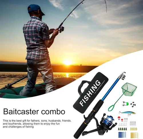 Miniatura 4 de Caña de pescar telescópica – Combo de caña de pescar de uso de viaje, kit de pesca de carrete Juego de caña y carrete, bolsa de transporte