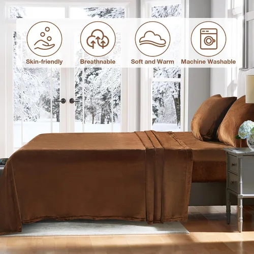 Miniatura 127 de Viviland Juego de sábanas de microforro polar tamaño matrimonial, sábanas ajustadas tipo franela para Navidad con bolsillo de 15" de profundidad