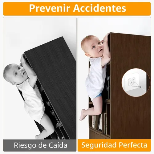 Miniatura 4 de Anclajes metálicos para muebles (10 paquetes) a prueba de bebés, correas adhesivas de seguridad de pared para muebles de 14 pulgadas para niños