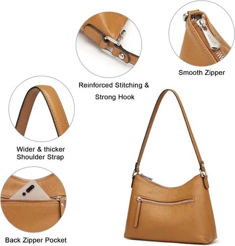 Miniatura 5 de S-ZONE Monederos pequeños de cuero para mujer, bolsos de hombro y bolsos con bolsillo exterior, Marrón