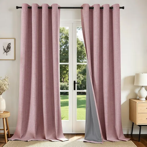 Miniatura 11 de Joydeco Cortinas opacas de 84 pulgadas de largo, 2 paneles burg, cortinas de oscurecimiento de habitación para dormitorio, cortinas térmicas Negro
